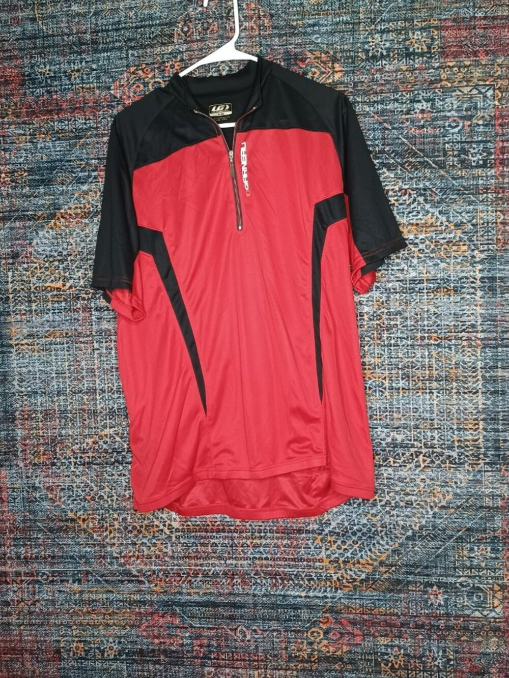 Louis Garneau mens red black 1/2 zip mesh cycling jersey XL EUC